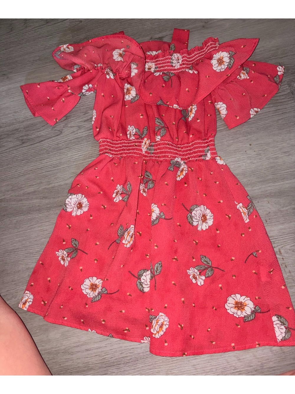 Knitworks Coral Red Floral Off-Shoulder Dress